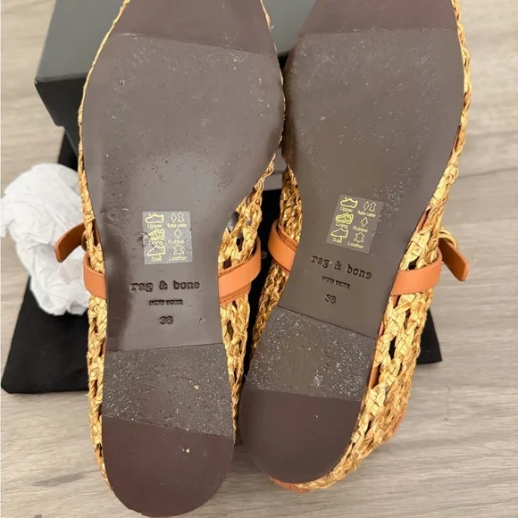 rag & bone Gold Woven Spire Mary Jane Flats with Tan Trim Size 8 US (EU38) - Picture 6 of 6